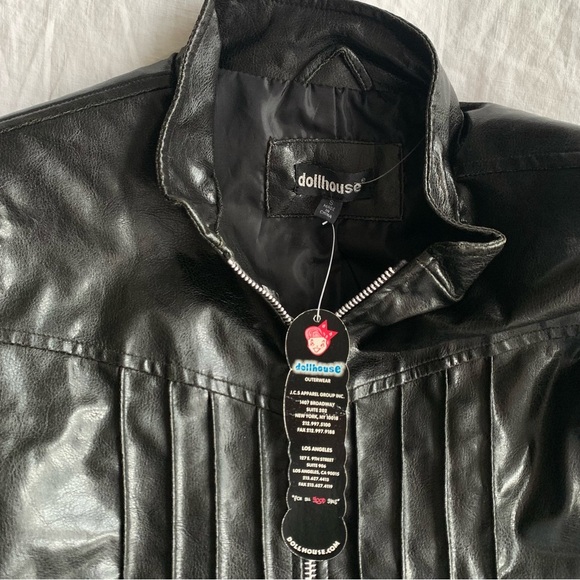 NWT Vintage Dollhouse Mock Neck Faux Leather Crop Moto Biker Jacket 90s Y2K - Picture 4 of 6